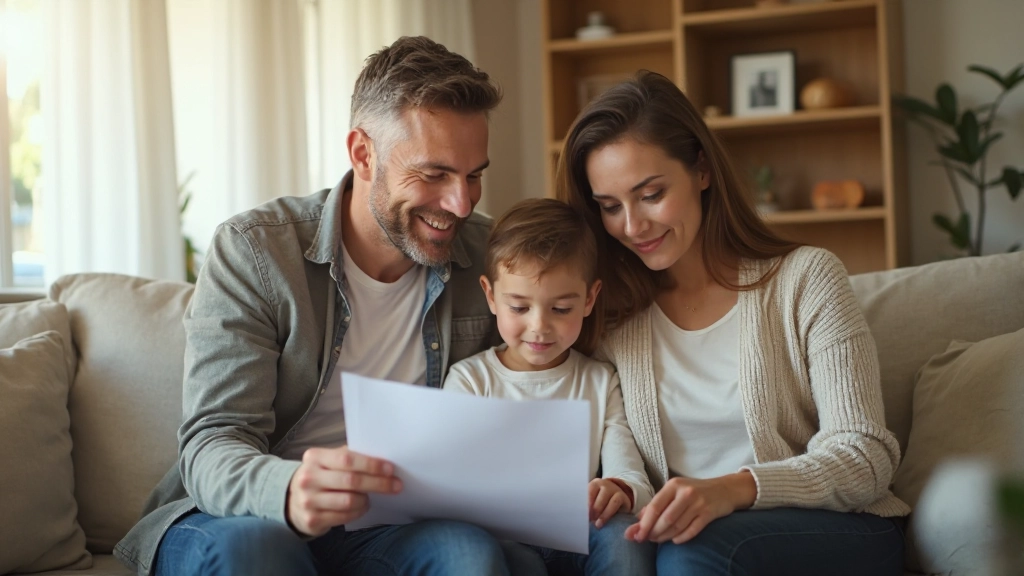Семья обсуждает страховые документы и защиту имущества в гостиной