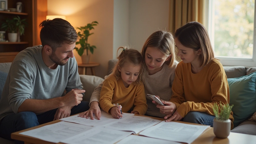 Семейная встреча для планирования финансового будущего с документами и планом