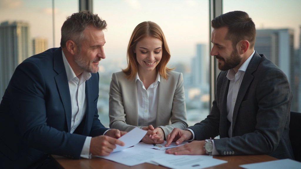 Профессиональный консультант объясняет финансовый план молодой паре в офисе