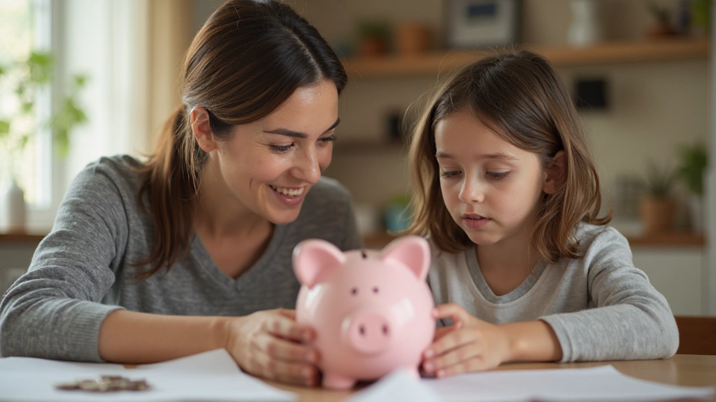 Родитель и ребенок, обсуждающие сбережения и финансовую грамотность за столом