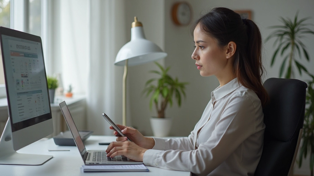 Женщина проверяет расходы с помощью мобильного приложения